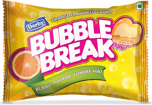 bubble break, orange flavoured candy