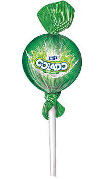 golado, green apple flavoured lollipop, center filled lollipop